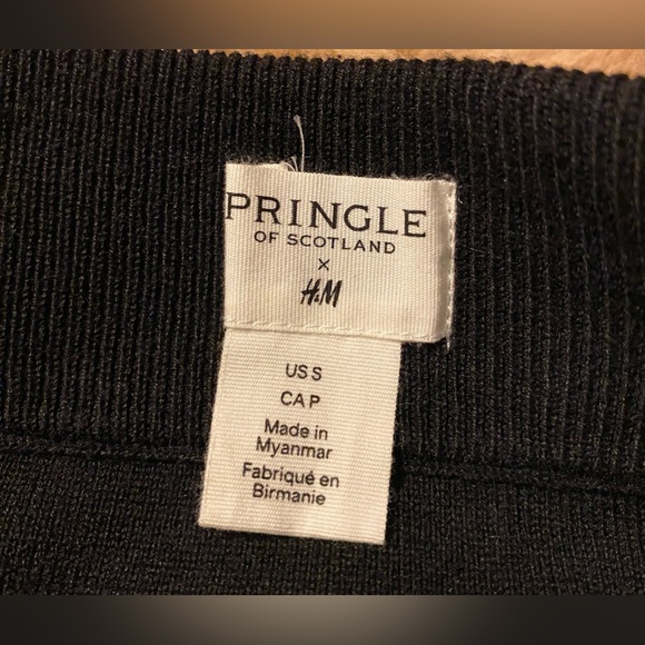 PRINGLE OF SCOTLAND X H&M BLACK WHITE LOGO FAUX WRAP KNIT MIDI SKIRT - S - Picture 6 of 6